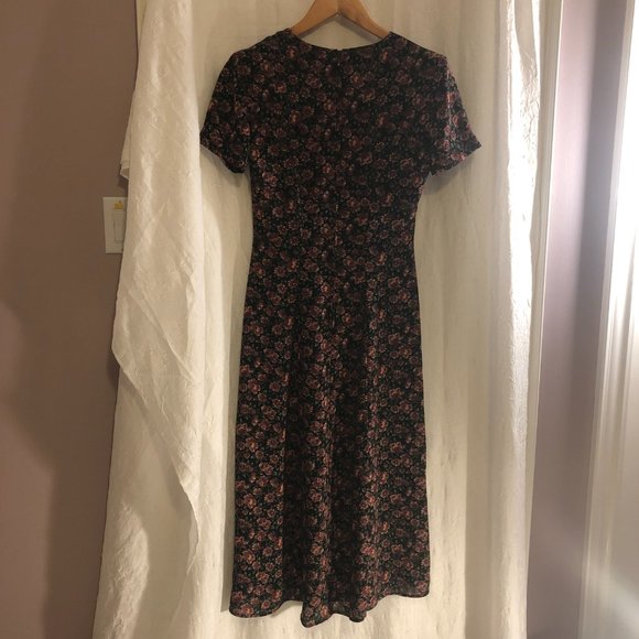 Vintage Black & Orange Floral Midi Dress with Front Slit (Size SP) - Picture 10 of 14